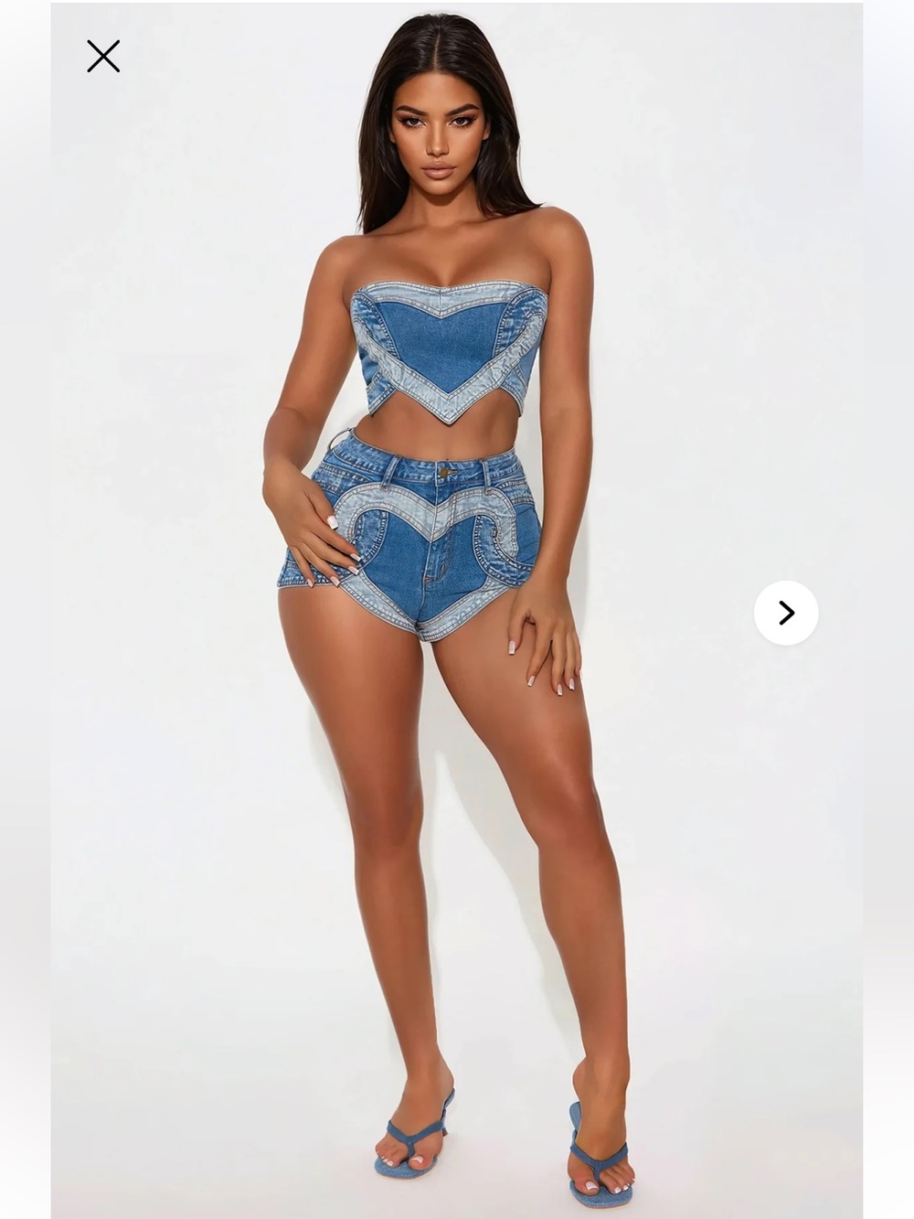Denim Heart Crop Top & Short Set XS